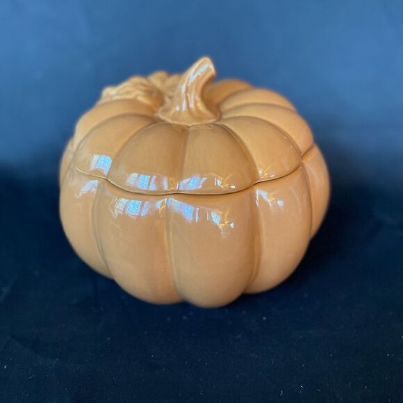Golden Orange Pumpkin Shaped Soup Tureen & Lid 64 oz Soup or Cider EPC - Picture 5 of 10
